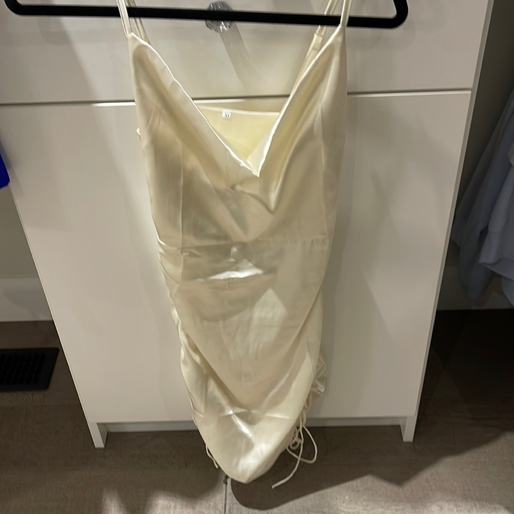 white silk bodycon dress